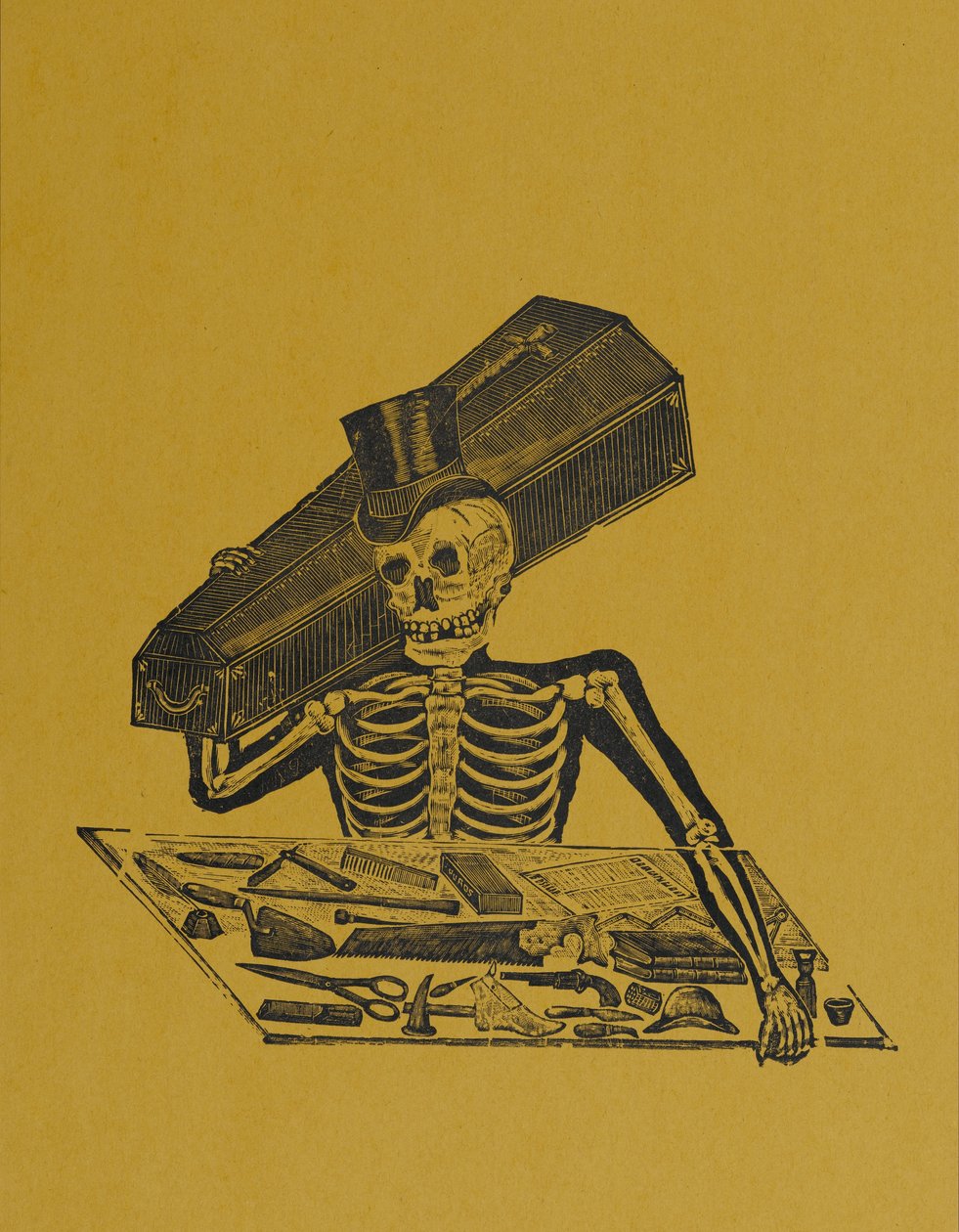 Skeleton Undertaker, z 330 oryginałów Grabados, wydrukowany przez Antonio Vanegas Arroyo (1850-1917), Mexico City, Meksyk (relief) autorstwa Manuel Manilla