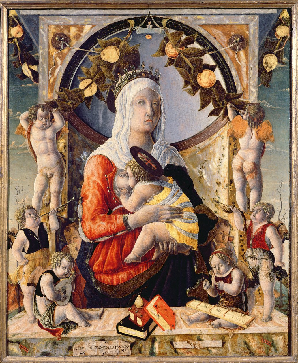 Dziewica z Dzieciątkiem w otoczeniu ośmiu aniołów, 1455 autorstwa Marco Zoppo