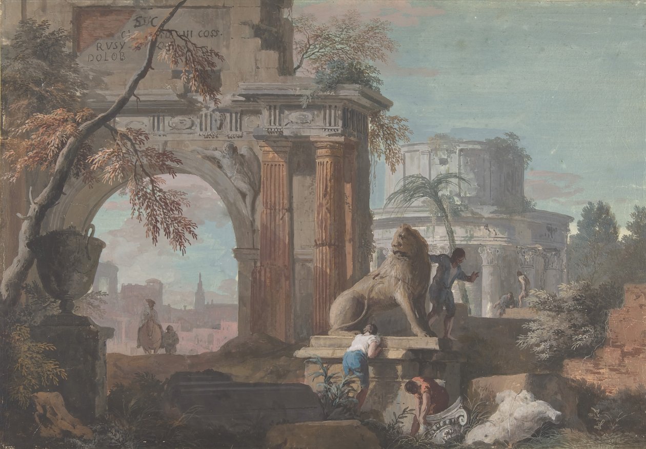Capriccio z rzymskimi ruinami, ca. 1700-1730. autorstwa Marco Ricci
