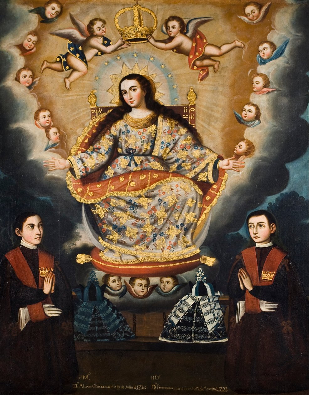 Madonna w pozycji siedzącej z dyplomem braci García autorstwa Marcos Zapata y taller