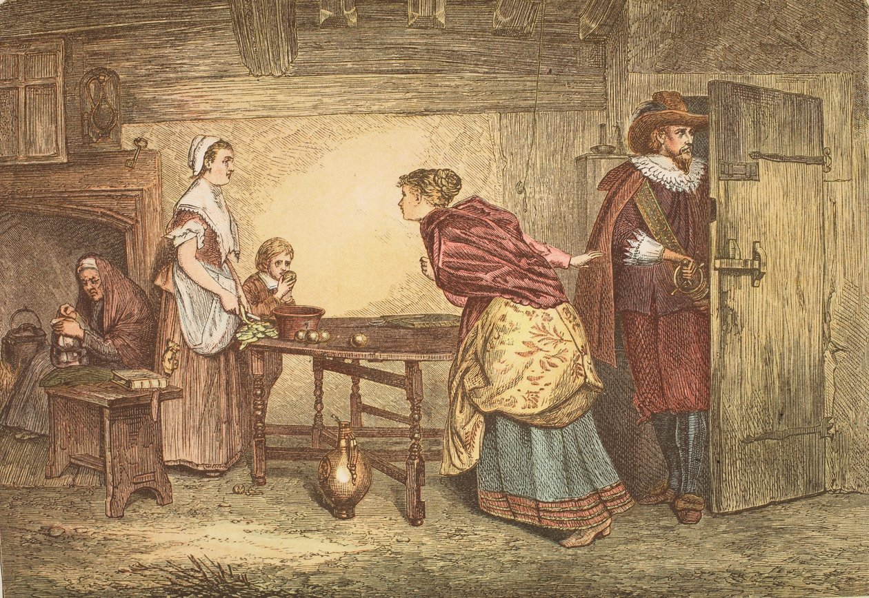 Royalistów szukających schronienia w domu purytanina, ryc. J.D. Cooper autorstwa Marcus Stone