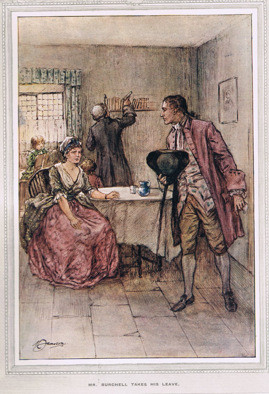 Pan Burchell odchodzi, ilustracja z „Wikariusza Wakefielda” Olivera Goldsmitha, ok. 1910 autorstwa Margaret Jameson