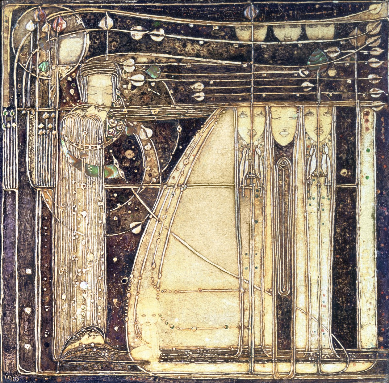 Opera wiatru, ok. 1902 (płyta inkrustowana zaprawą) autorstwa Margaret MacDonald Mackintosh