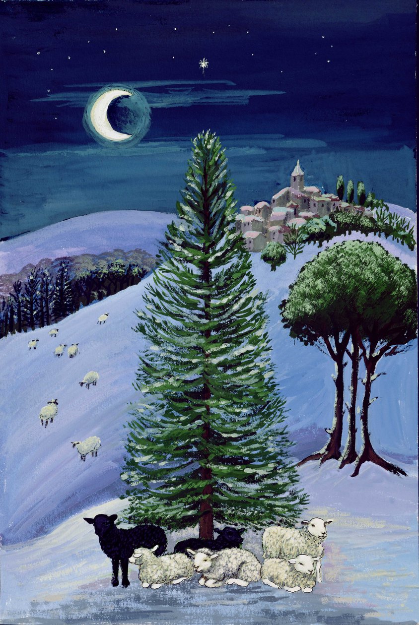 Owce w zimowym krajobrazie autorstwa Margaret Loxton