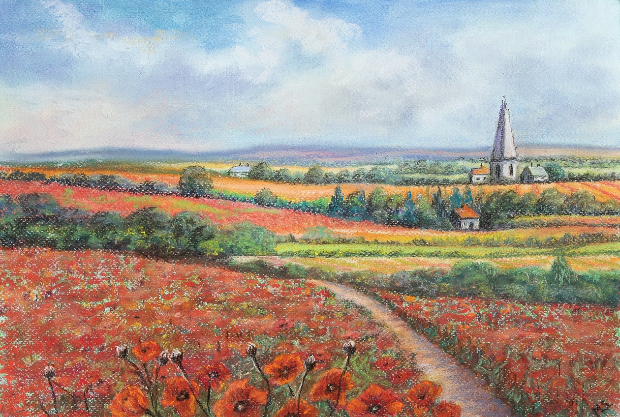 Pole maku Cotswold, 2022 (pastel) autorstwa Margo Starkey