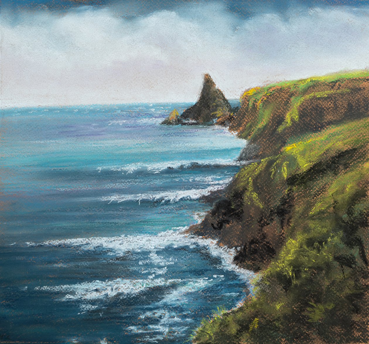 Scena przybrzeżna Devonshire, 2020 (pastel) autorstwa Margo Starkey