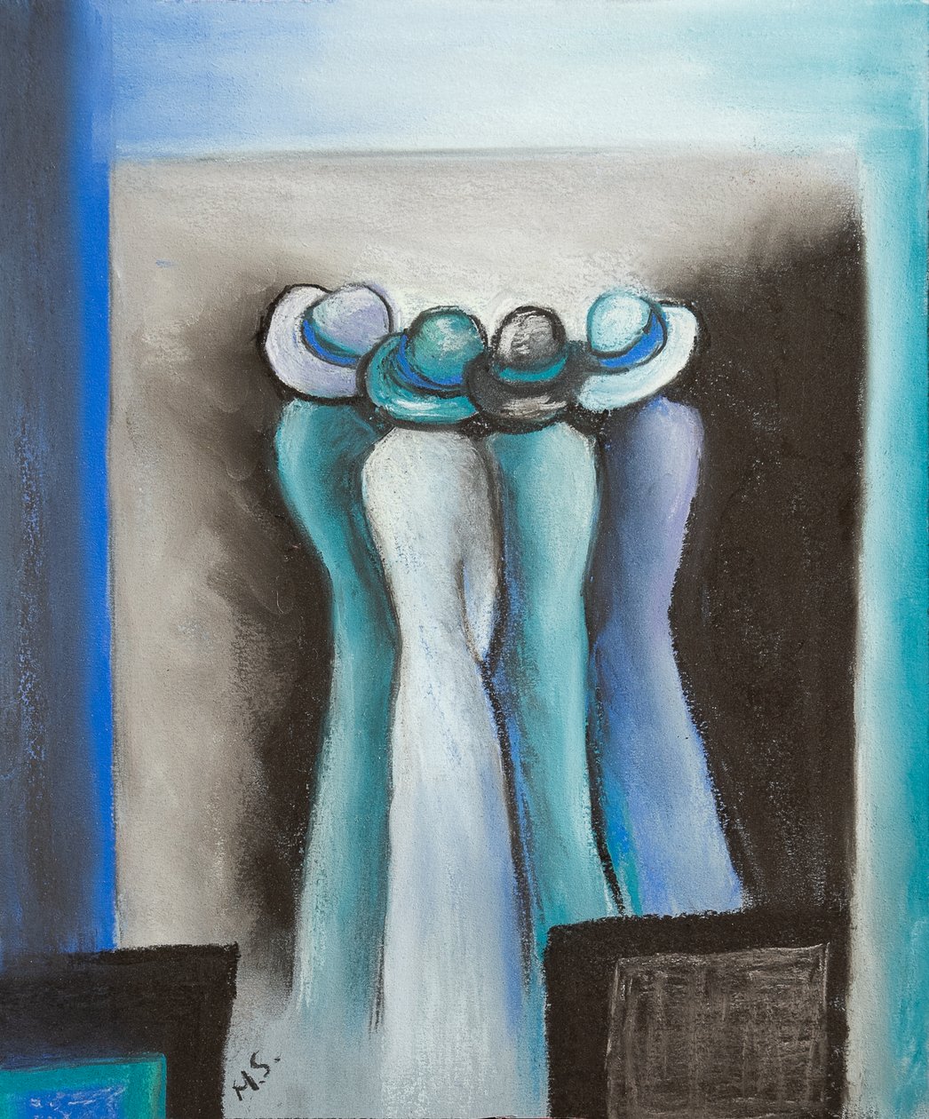 Szepczące damy, 2022 (pastel) autorstwa Margo Starkey