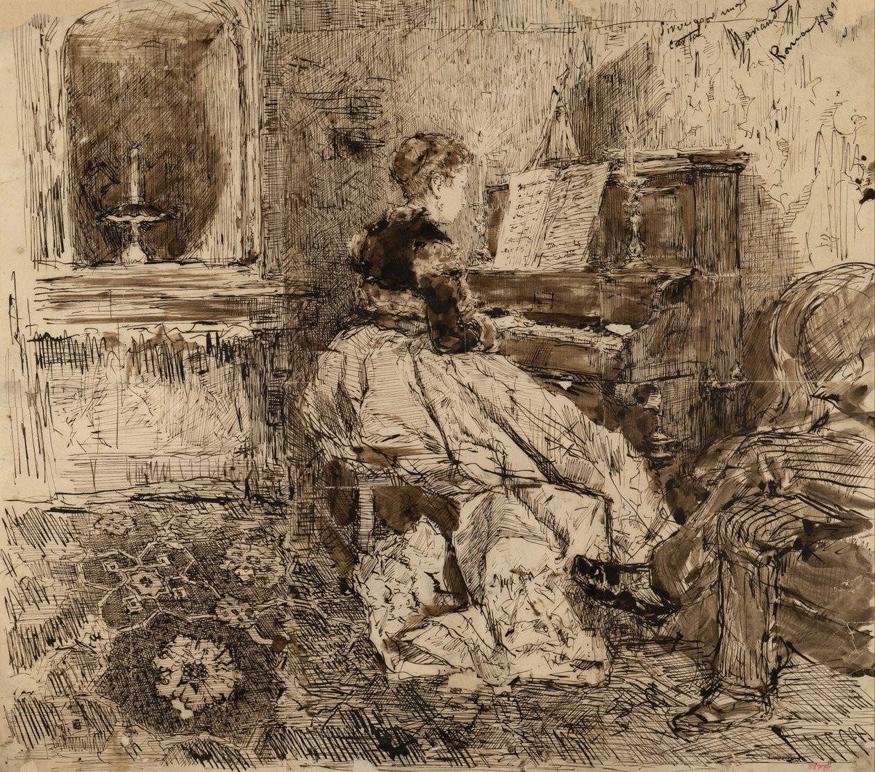 Cecilia de Madrazo gra na pianinie autorstwa Marià Fortuny