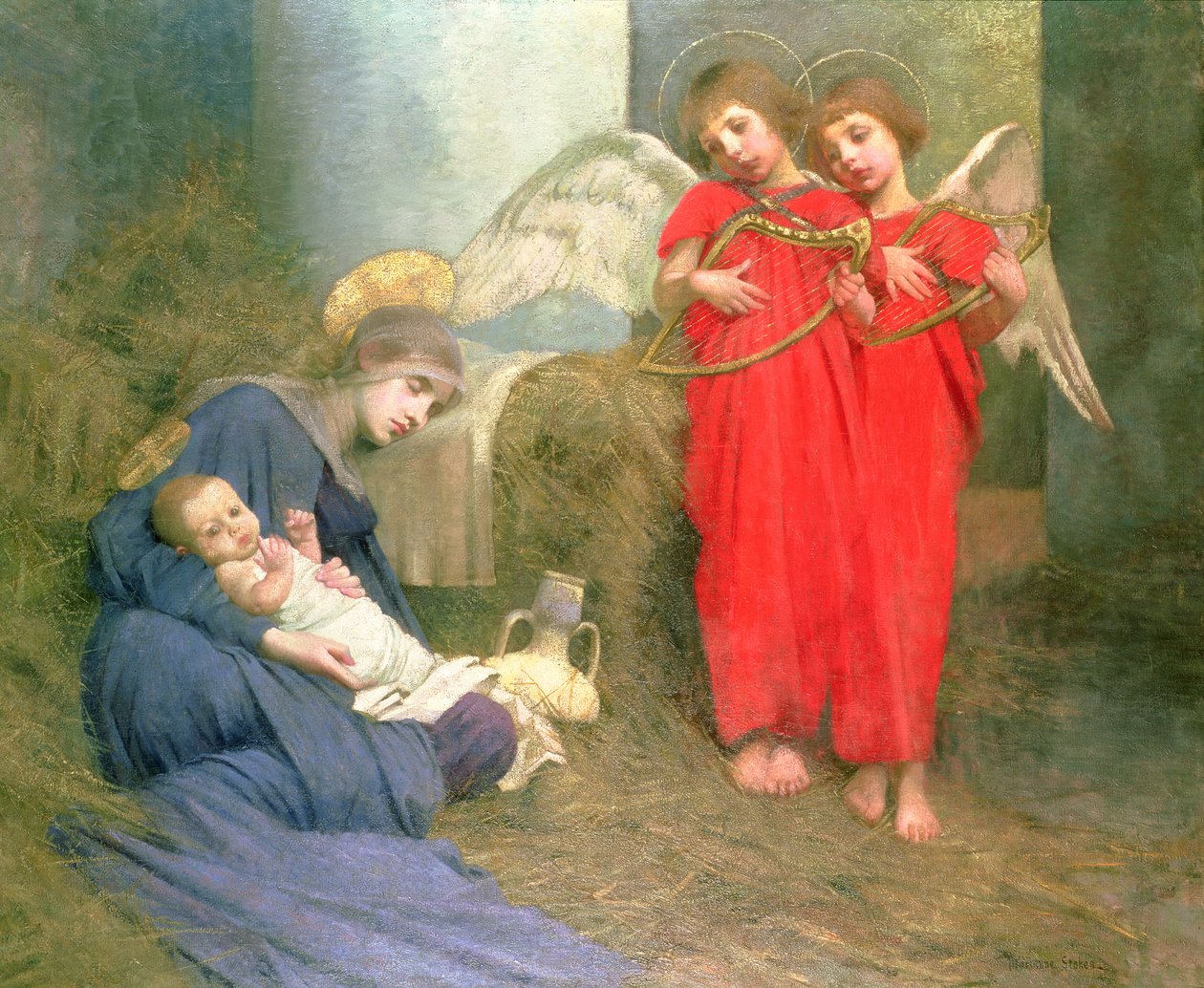 Anioły bawiące Dzieciątko, 1893 autorstwa Marianne Stokes