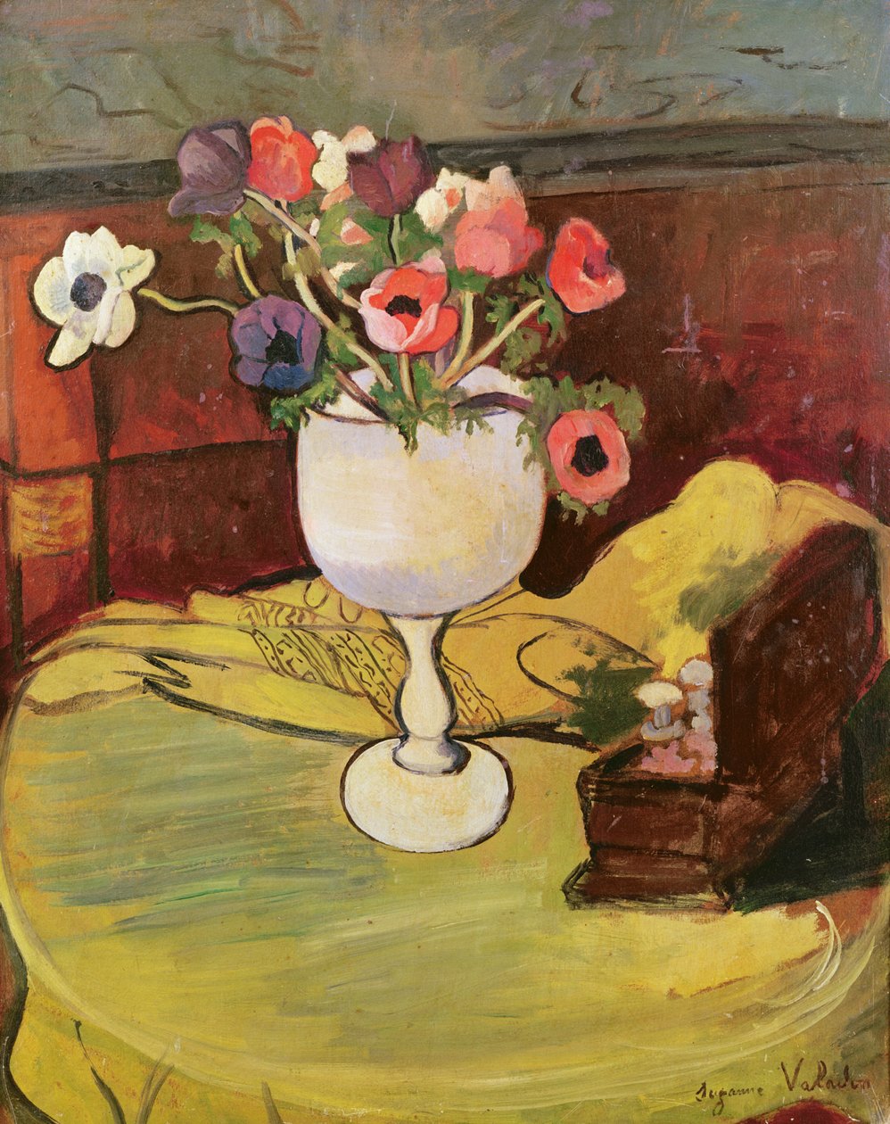 Wazon z kwiatami, anemony w białym szkle autorstwa Marie Clementine (Suzanne) Valadon