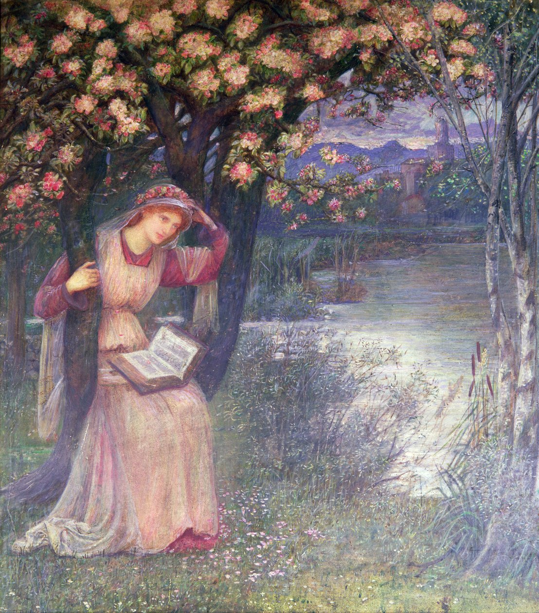 Kobieta czytająca w ogrodzie autorstwa Marie Spartali Stillman