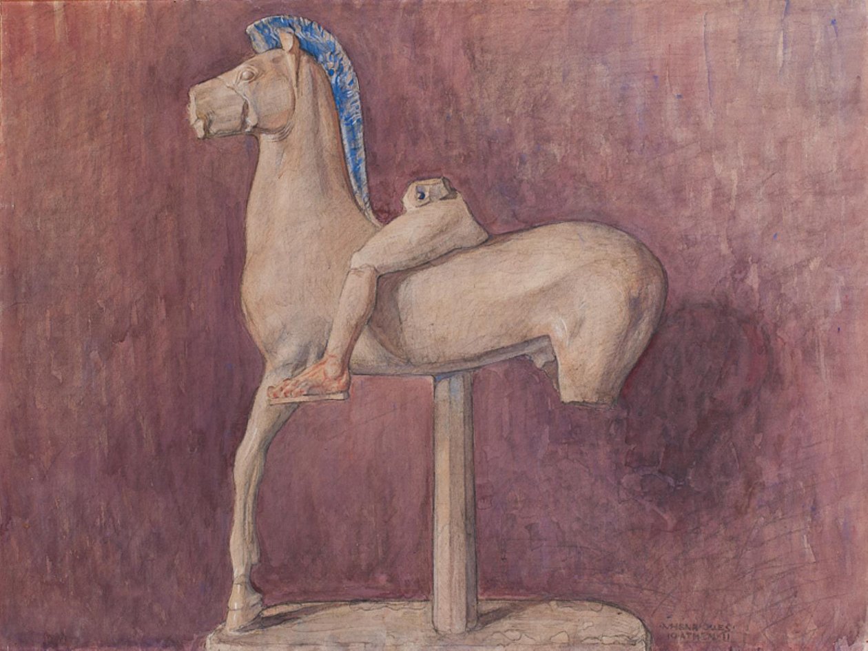 Koń z jeźdźcem (muzeum Akropolu nr inw. 700) autorstwa Marie Henriques