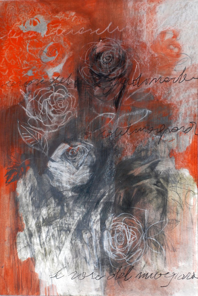 Redroses, 2023 (mieszane media na papierze) autorstwa Marina Falco