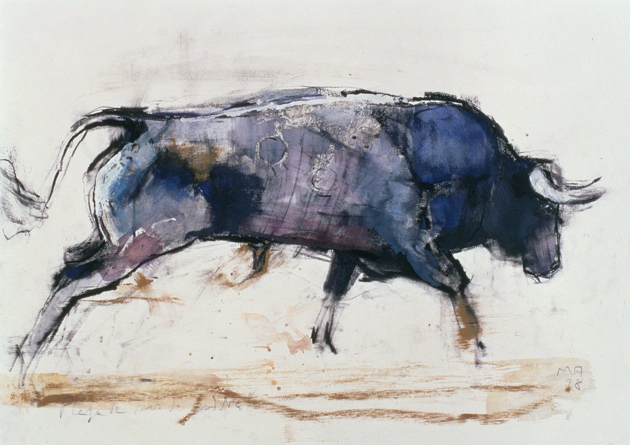 Charging Bull, 1998 (media mieszane na papierze) autorstwa Mark Adlington
