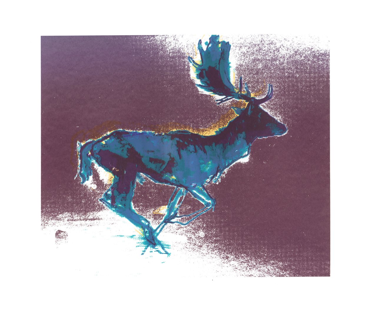 Fallow Buck (niebiesko-żółty cień), 2015, (sitodruk) autorstwa Mark Adlington