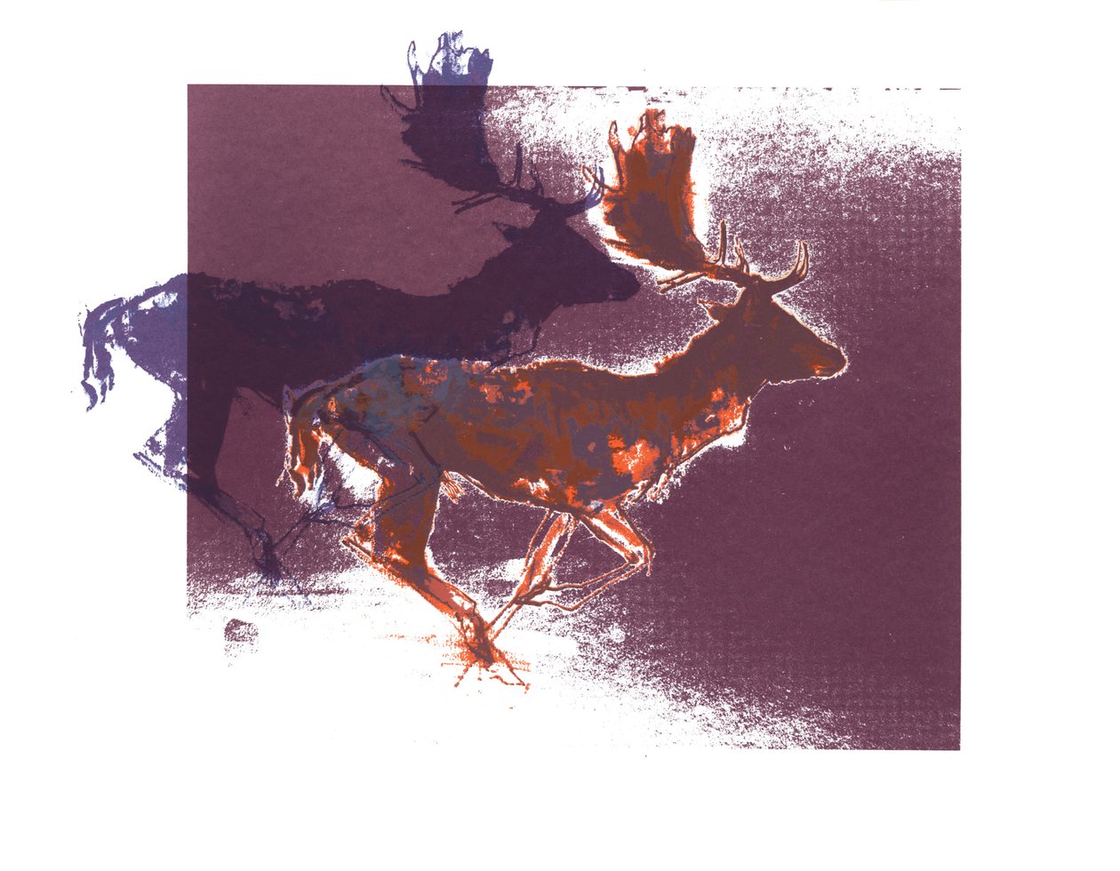 Fallow Bucks (pomarańczowoliliowy), 2015, (sitodruk) autorstwa Mark Adlington