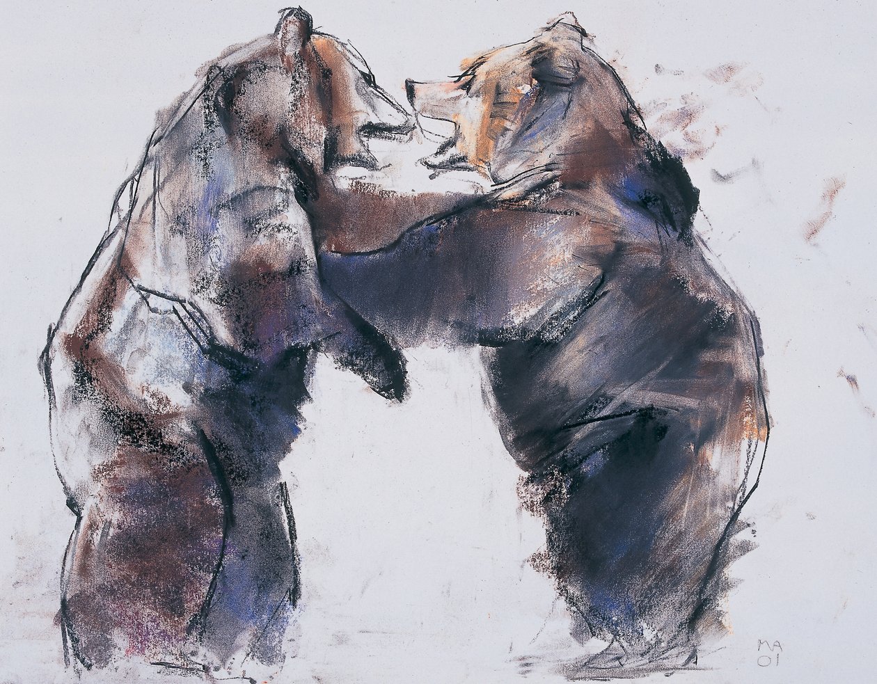 Playfight, 2001 (węgiel i conte na papierze) autorstwa Mark Adlington