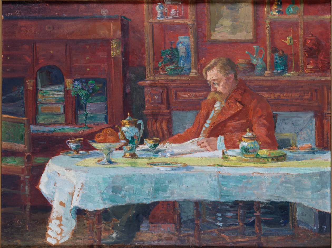 Émile Verhaeren 1855-1918 przy stole, 1900. autorstwa Marthe Verhaeren