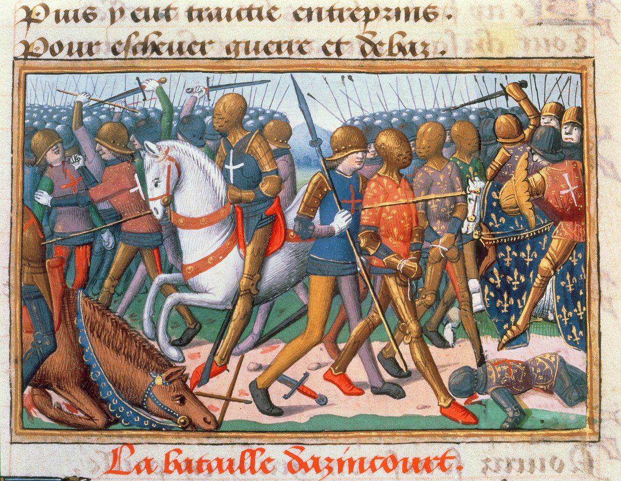 Ms Fr 5054 f.11 Bitwa pod Agincourt, 1415, z czuwania Karola VII, ok. 1484 r. autorstwa Martial de Paris