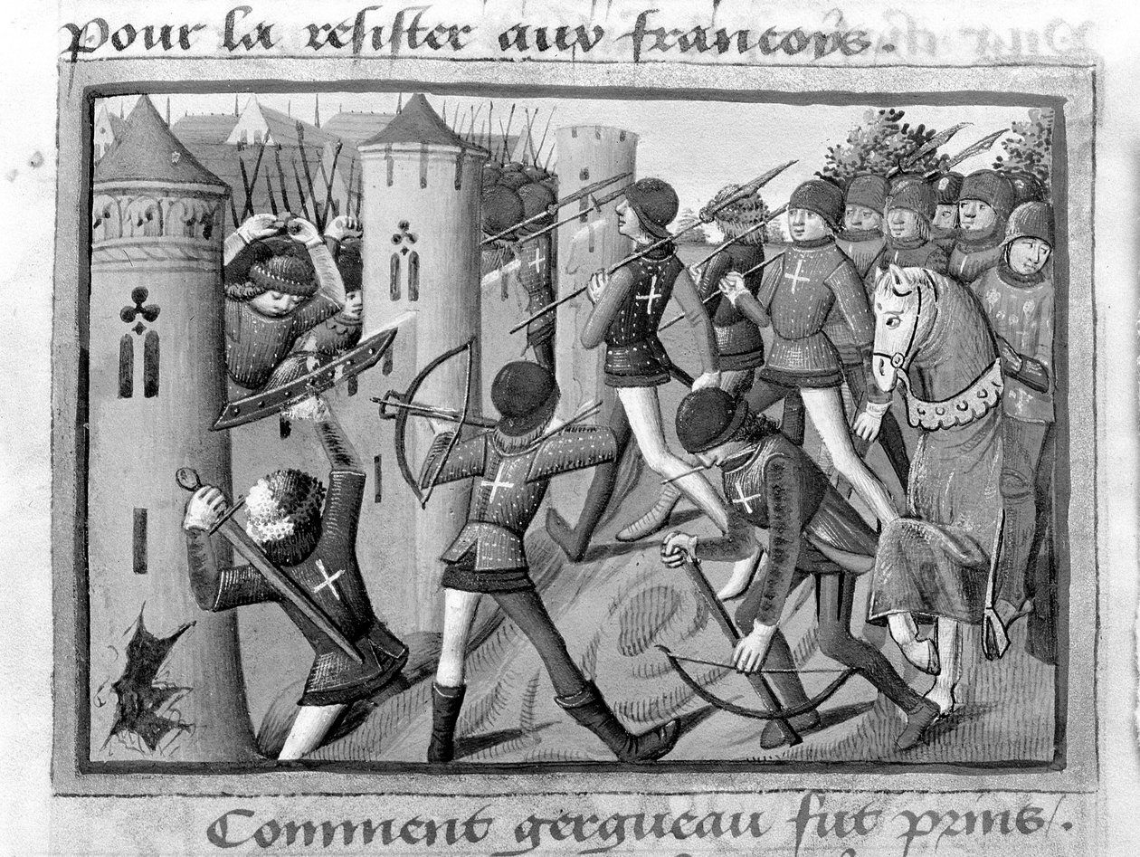 Pani Fr 5054 f.58v Oblężenie Jargeau, październik 1428, „Les Vigiles de Charles VII”, 1484 autorstwa Martial de Paris