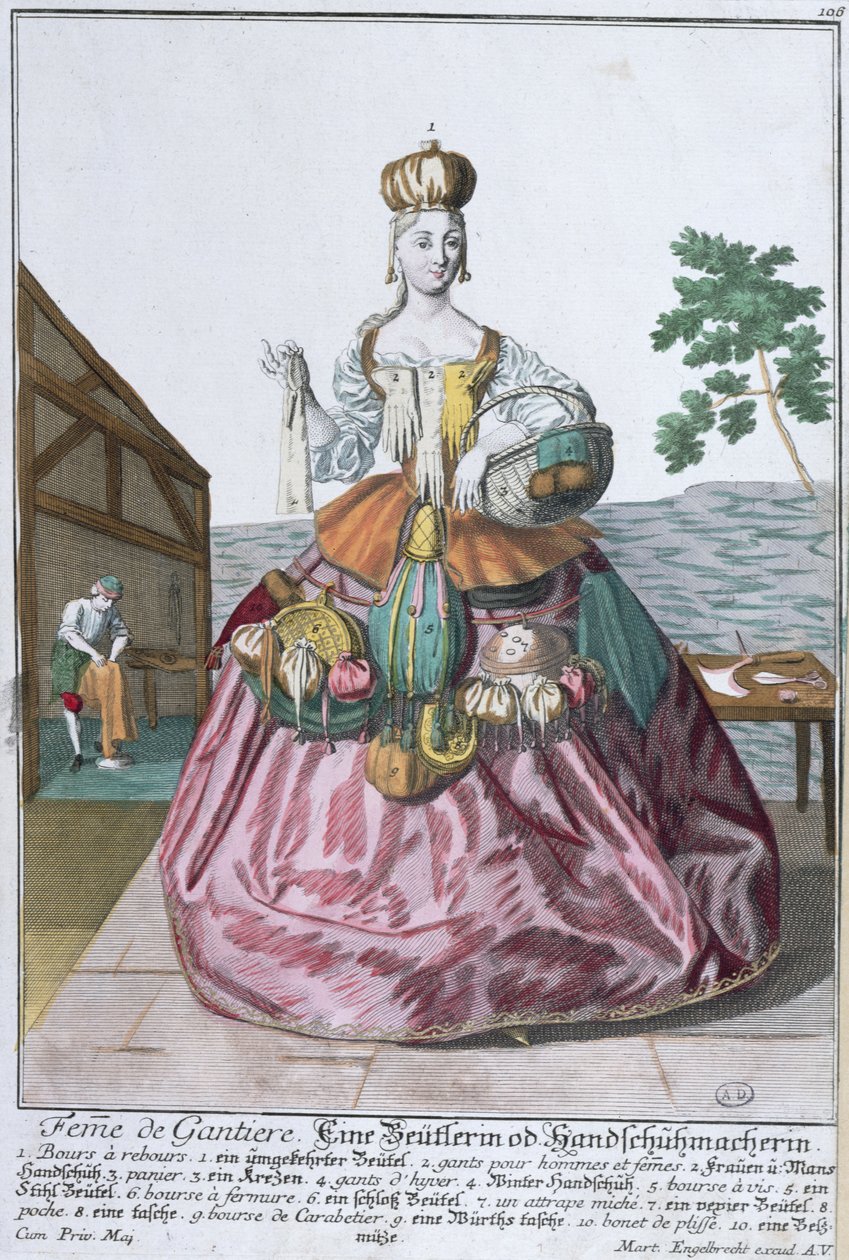 Żona rękawicznika, ok. 1735 (kolor grawerowany) autorstwa Martin Engelbrecht