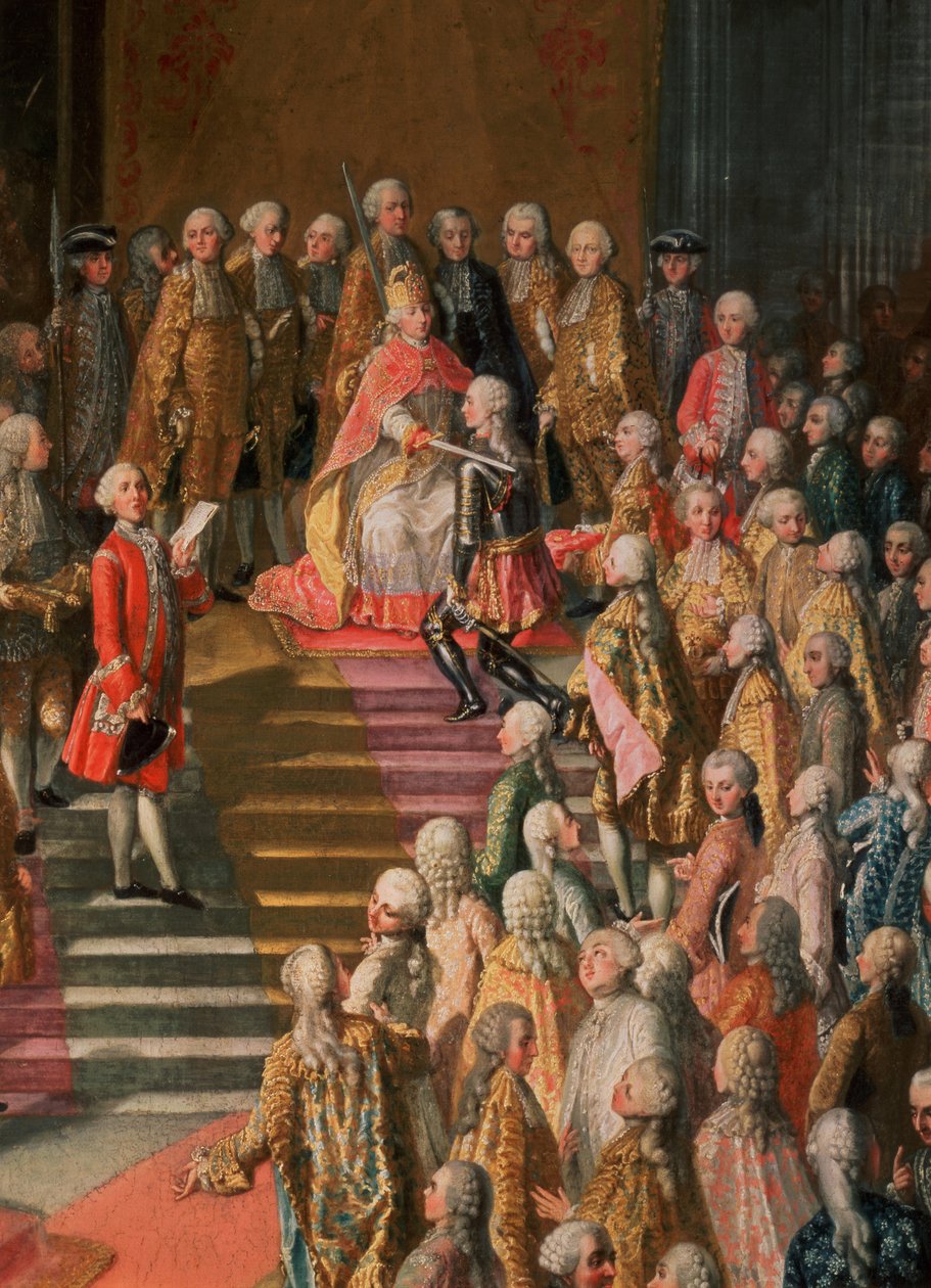 Inwestytura Józefa II (1741-90) cesarza Niemiec w katedrze we Frankfurcie po jego koronacji, 1764 (detal z 67401) autorstwa Martin II Mytens or Meytens