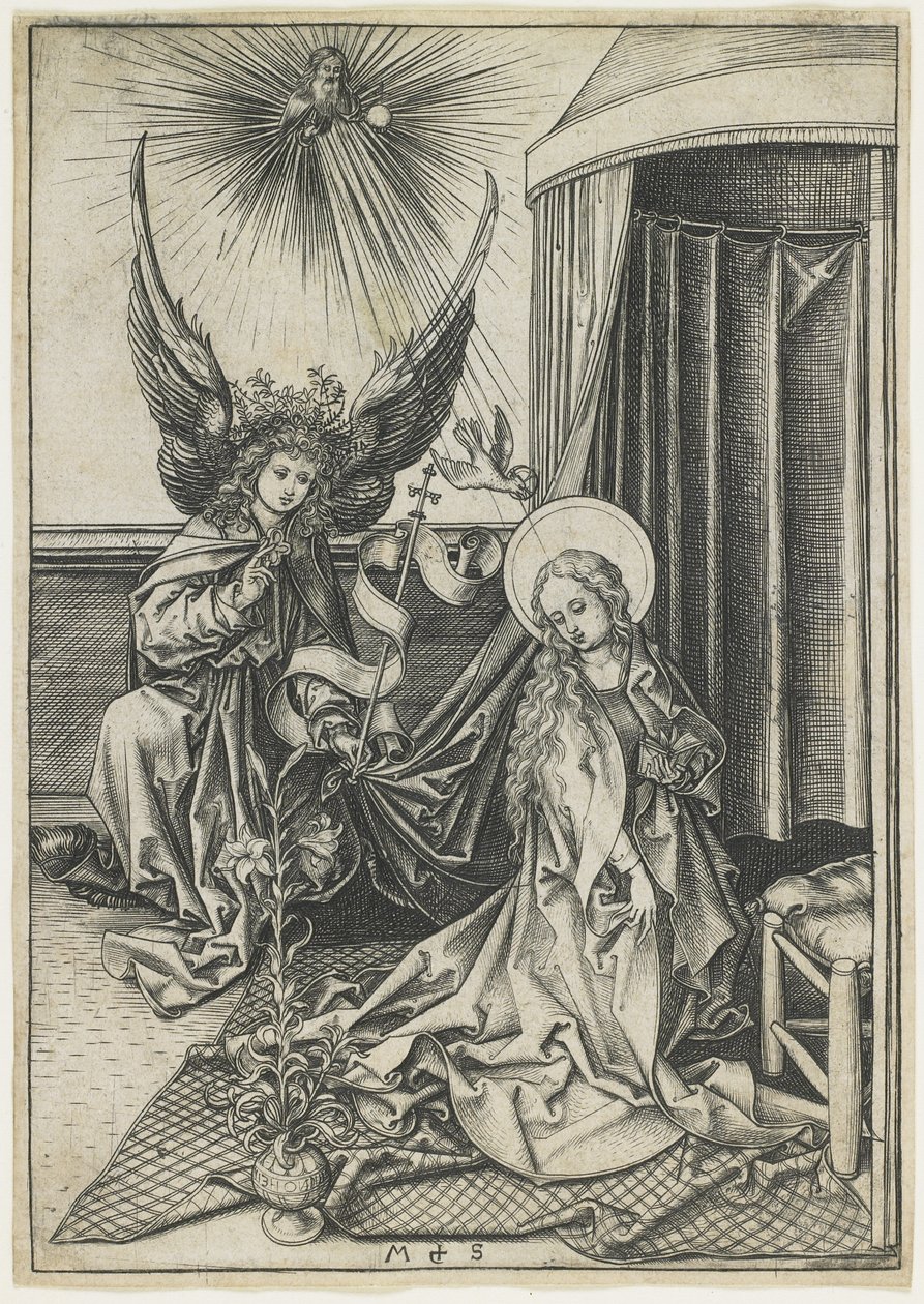 Zwiastowanie, ok. 1480 r. autorstwa Martin Schongauer