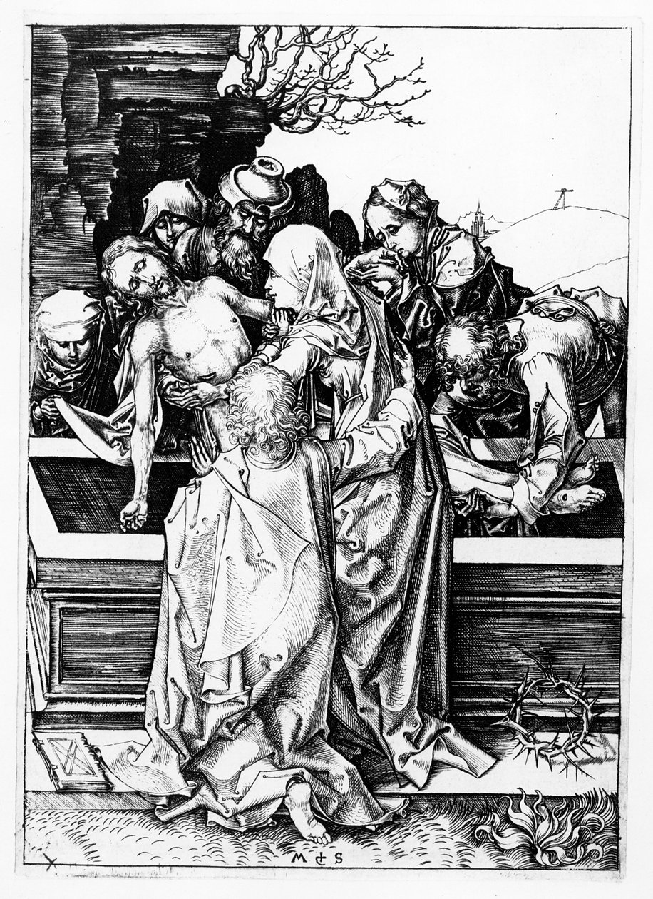 Złożenie do grobu, ok.1475 autorstwa Martin Schongauer
