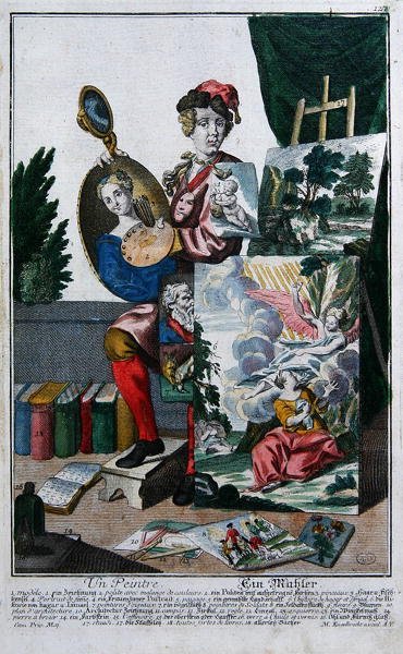 Malarz, ok.1735 (kolorowa grawerunek) autorstwa Martin Engelbrecht