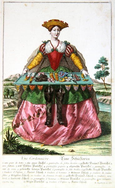 Szewc, ok.1735 (kolorowe grawerowanie) autorstwa Martin Engelbrecht
