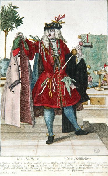 Krawiec, ok.1735 (kolorowy grawerunek) autorstwa Martin Engelbrecht