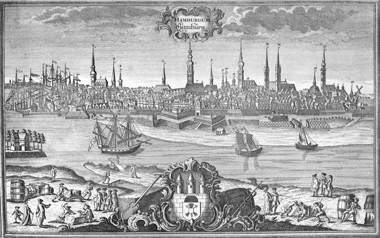 Widok Hamburga, ok. 1710-50 autorstwa Martin Engelbrecht