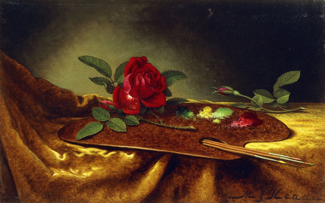 Róże na palecie, 1880"s autorstwa Martin Johnson Heade