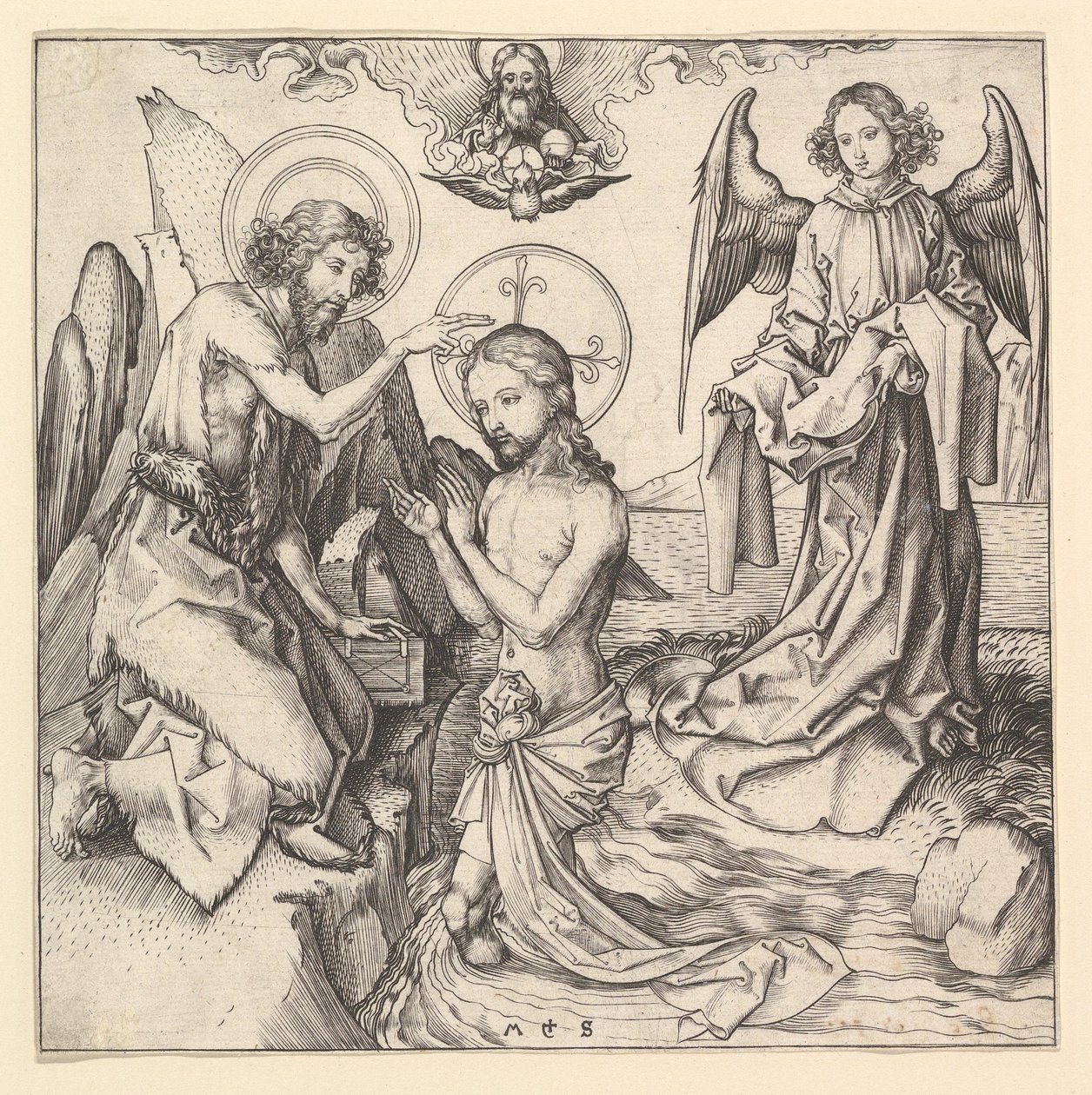 Chrzest Chrystusa, ca. 1470-1474. autorstwa Martin Schongauer