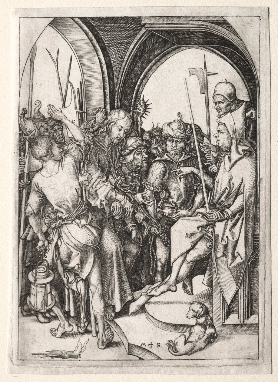 Chrystus przed Najwyższym Kapłanem. autorstwa Martin Schongauer