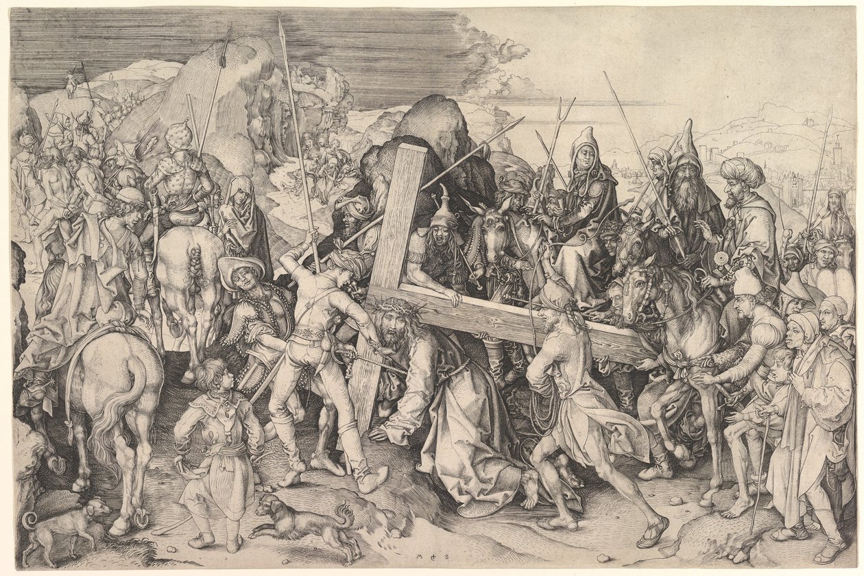 Chrystus niosący krzyż, ok. 1475-80 (rycina) autorstwa Martin Schongauer