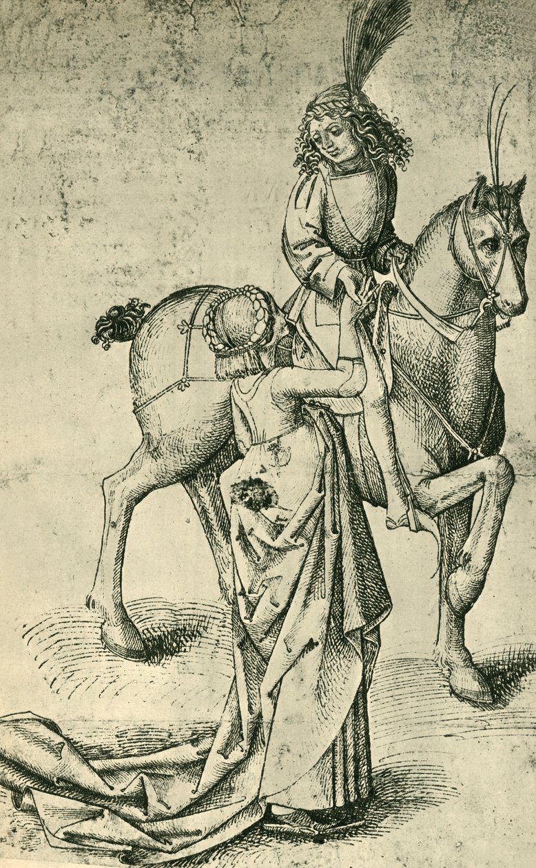 Jeździec i kobieta, ok. 1480, 1943. autorstwa Martin Schongauer