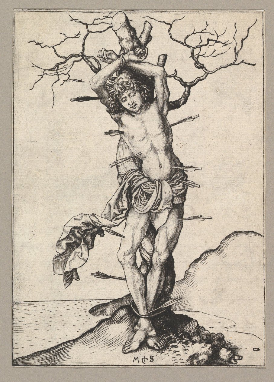 Św. Sebastian, ca. 1435-1491. autorstwa Martin Schongauer