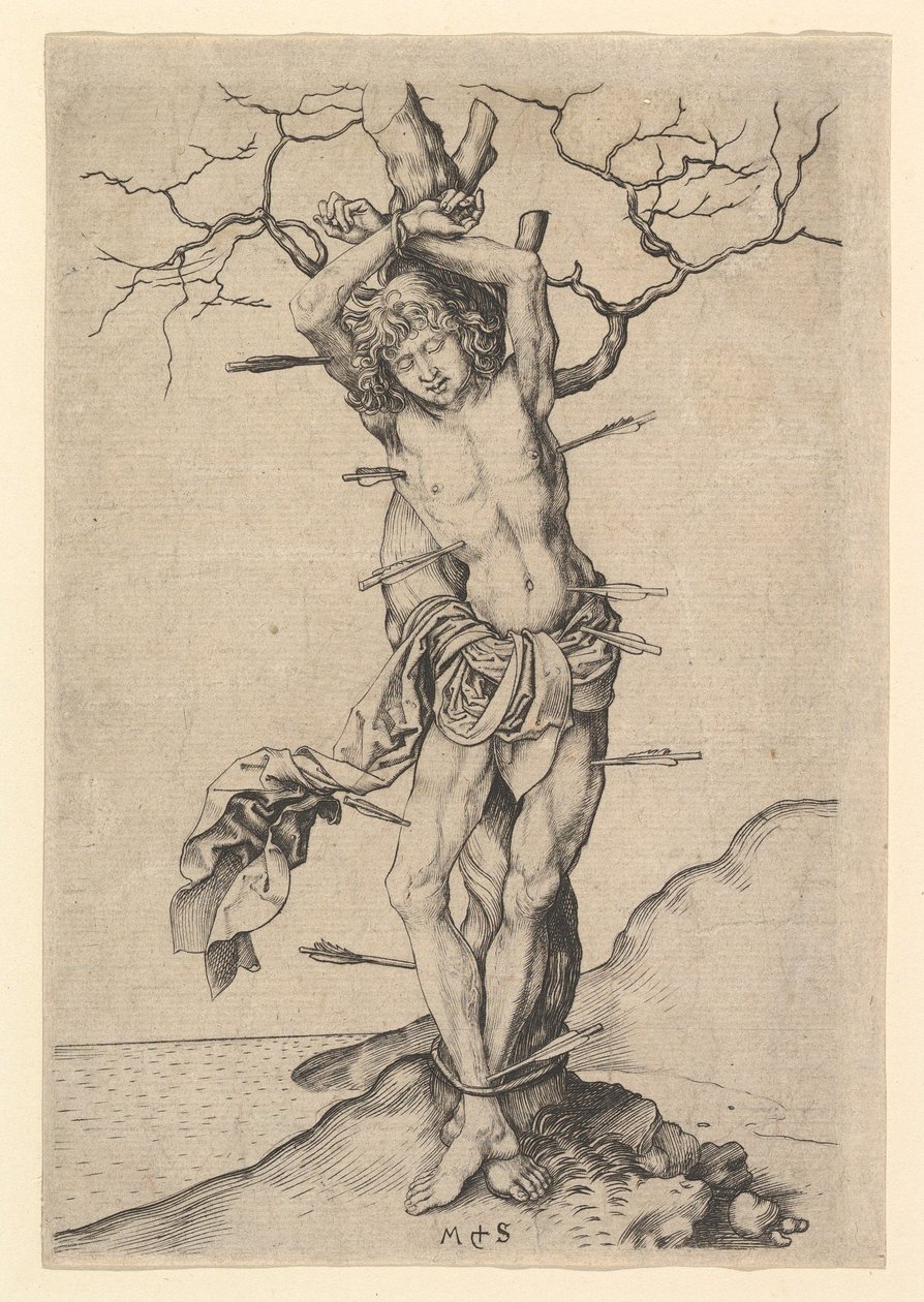 Św. Sebastian, ca. 1435-1491. autorstwa Martin Schongauer