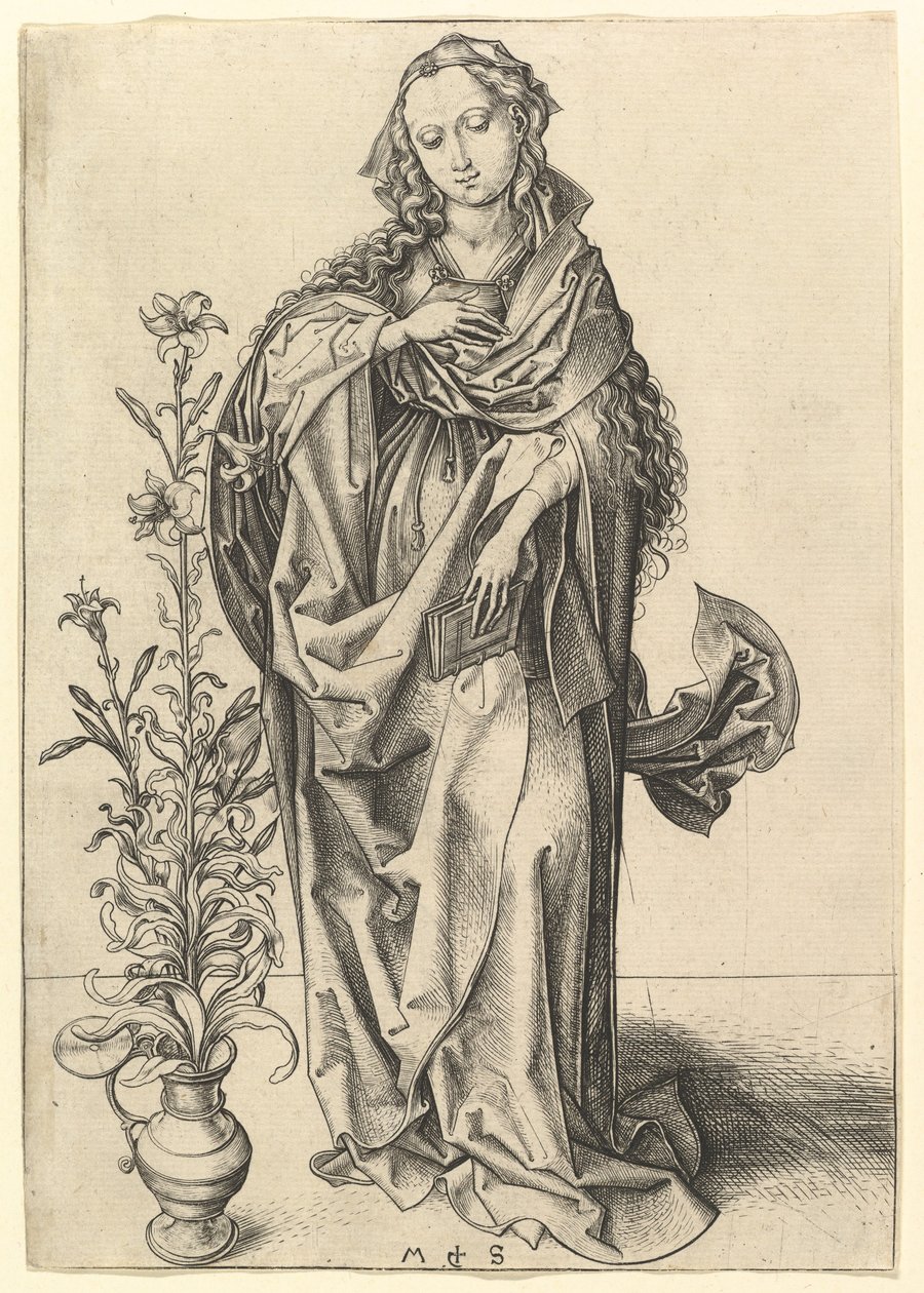Zwiastowanie: Dziewica, ca. 1435-1491. autorstwa Martin Schongauer