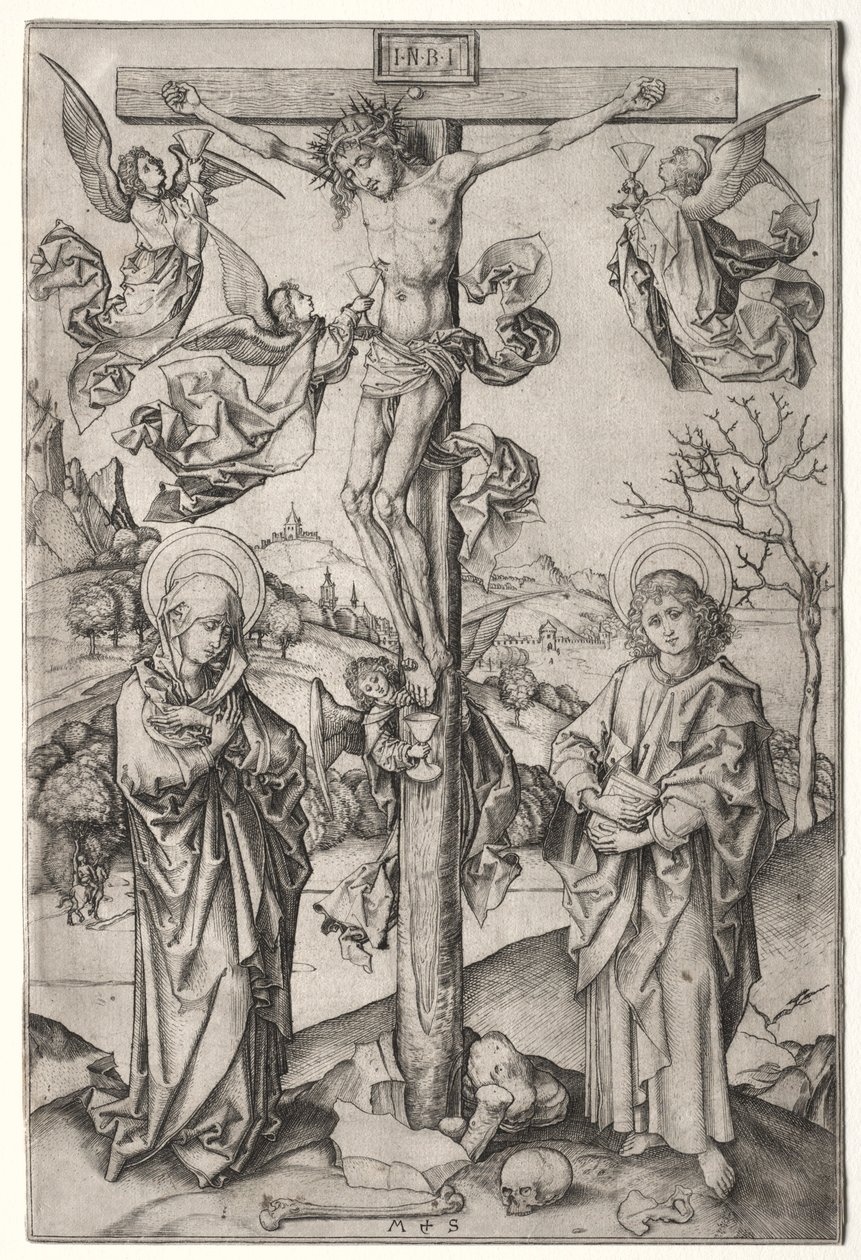 Ukrzyżowanie z czterema aniołami. autorstwa Martin Schongauer