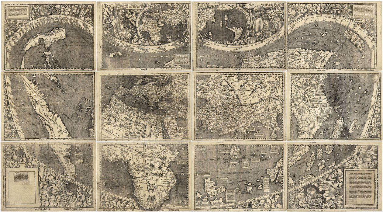 Mapa świata Universalis Cosmographia, 1507 autorstwa Martin Waldseemuller