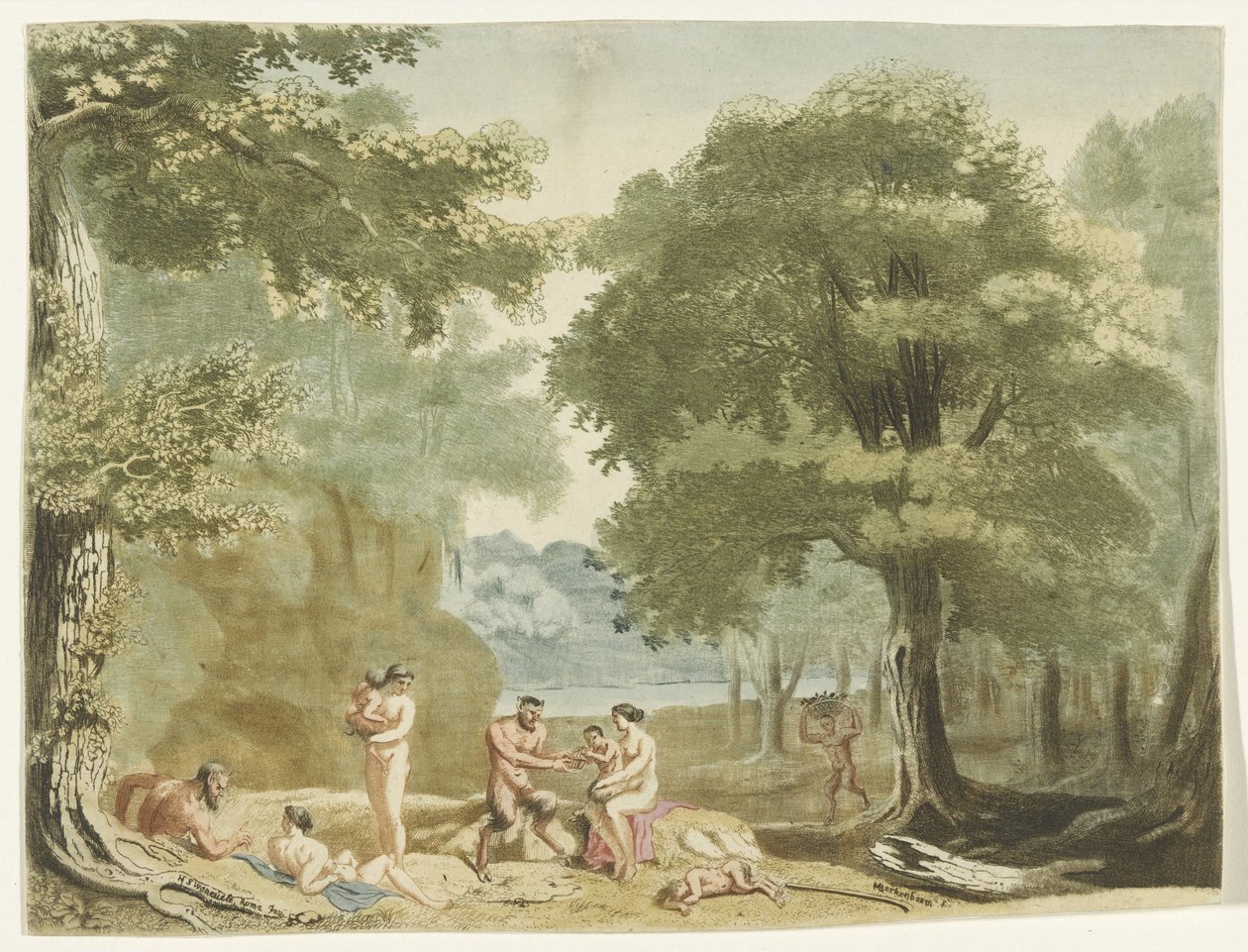 Nimfy i satyry w krajobrazie. autorstwa Martinus Berkenboom