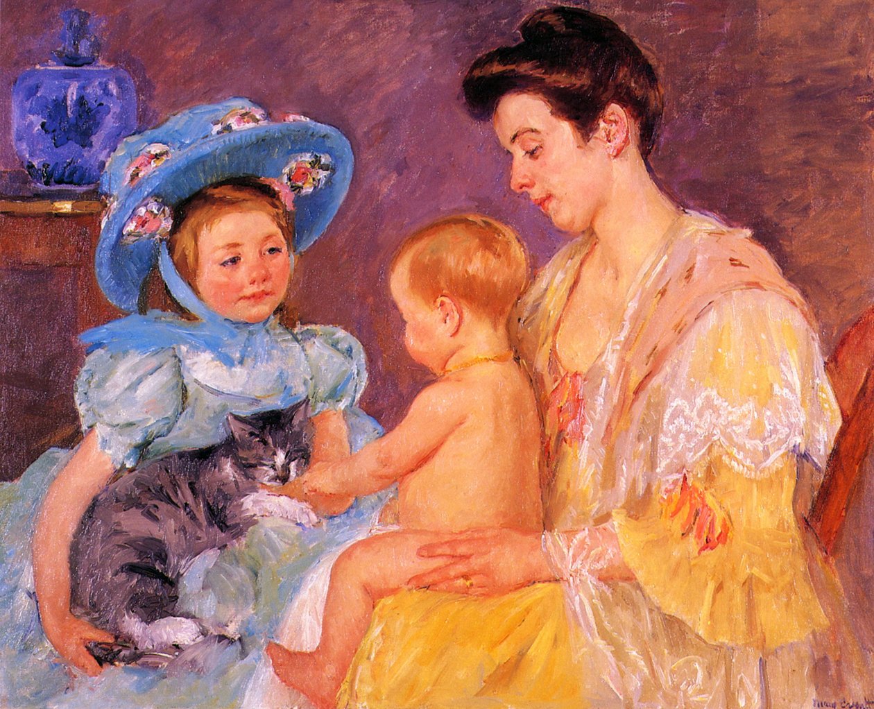 Dzieci bawiące się z kotem autorstwa Mary Cassatt