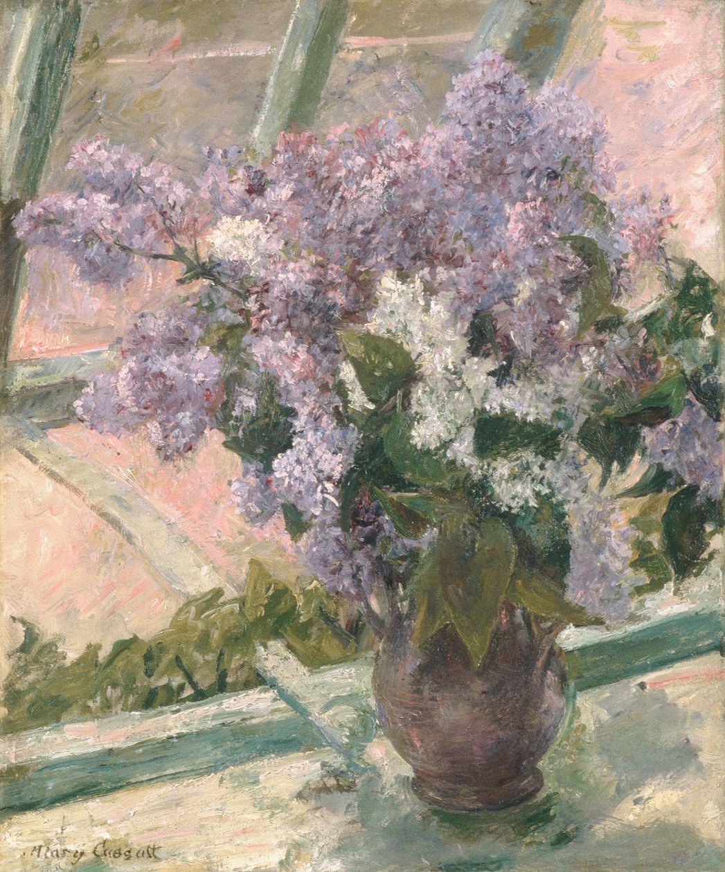 Bzy w oknie autorstwa Mary Cassatt