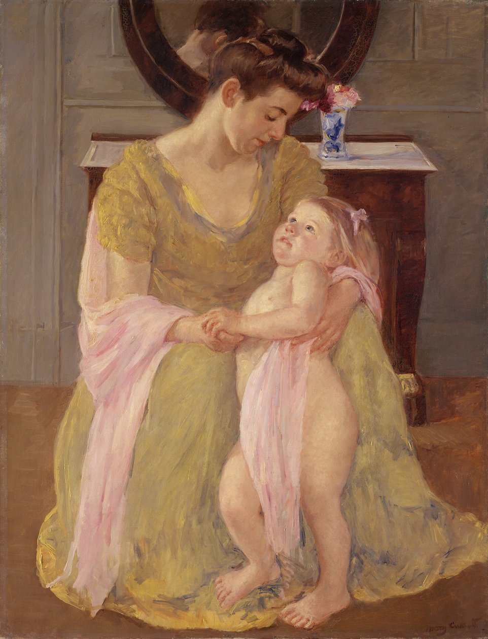 Matka i dziecko w szaliku z różami, ok. 1908 r. autorstwa Mary Cassatt