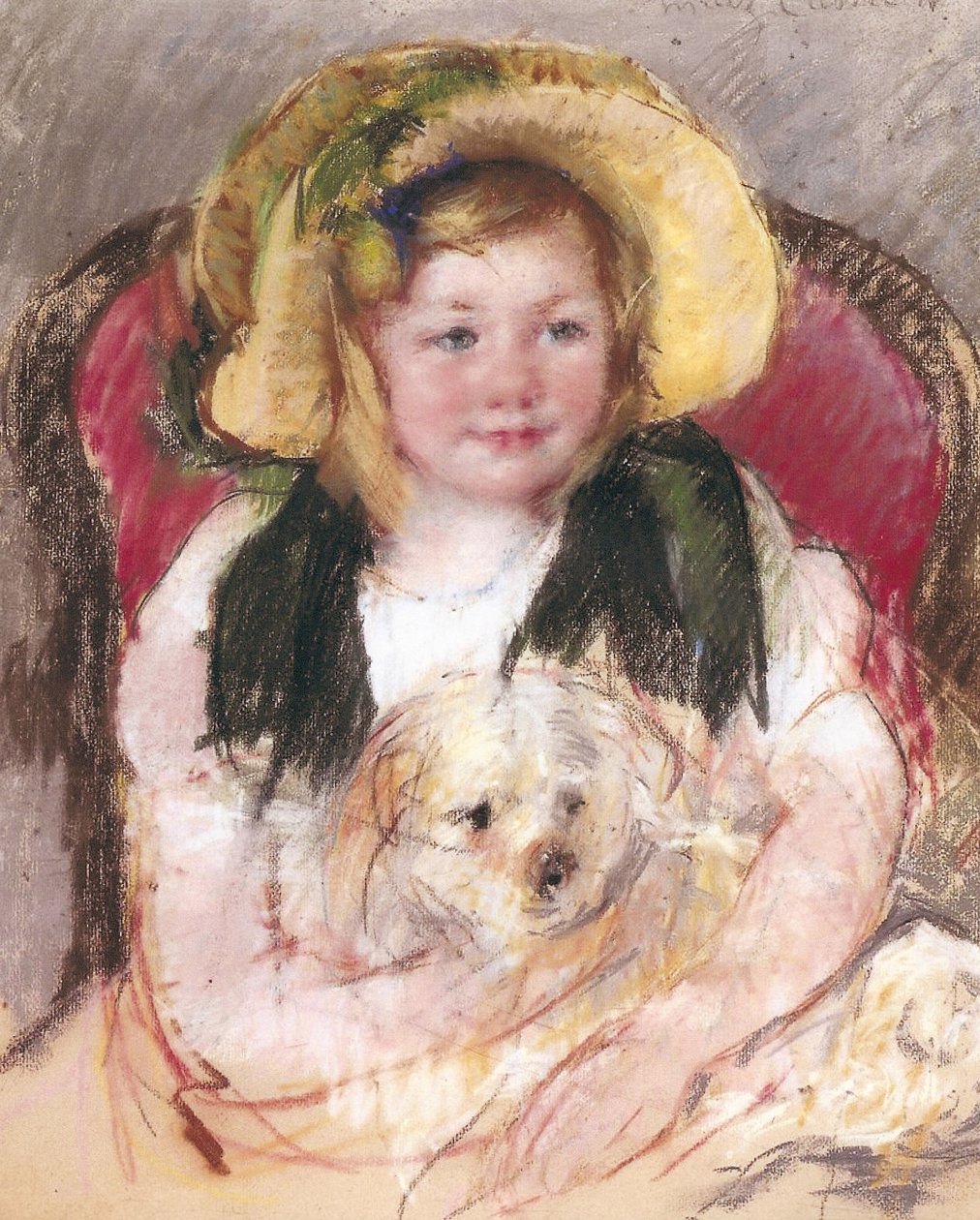 Sara z psem w fotelu, 1901 autorstwa Mary Cassatt