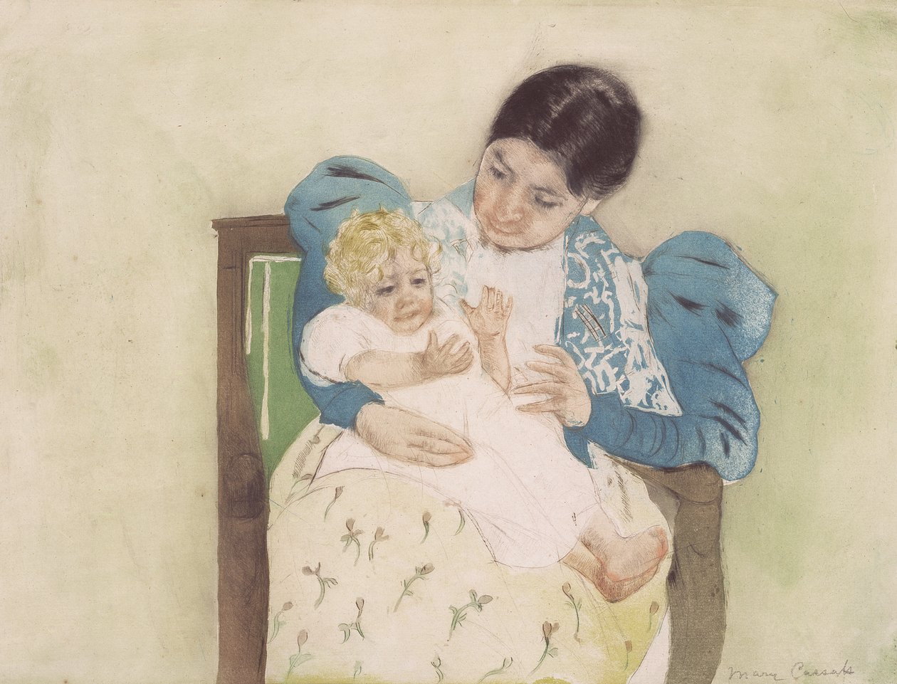 Dziecko boso, ok. 1896 (sucha igła i akwatinta w kolorach) autorstwa Mary Cassatt