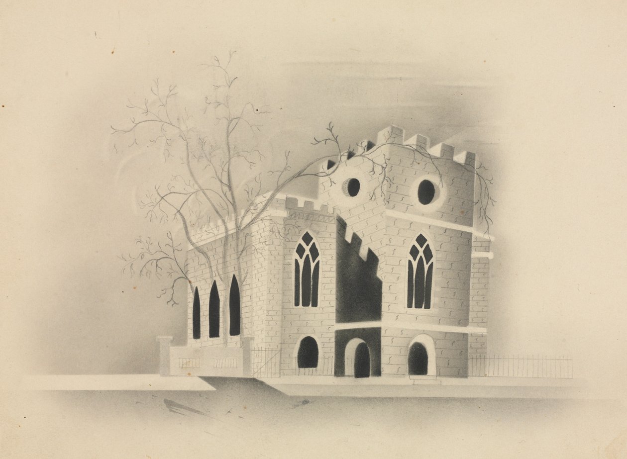 Kościół gotycki przy świetle księżyca, 1840 r. autorstwa Mary Altha Nims