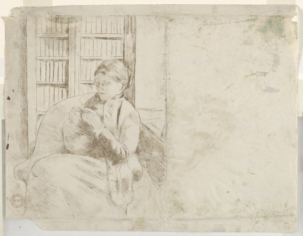 Robienie na drutach w Bibliotece verso, ok. godz. 1881. autorstwa Mary Cassatt